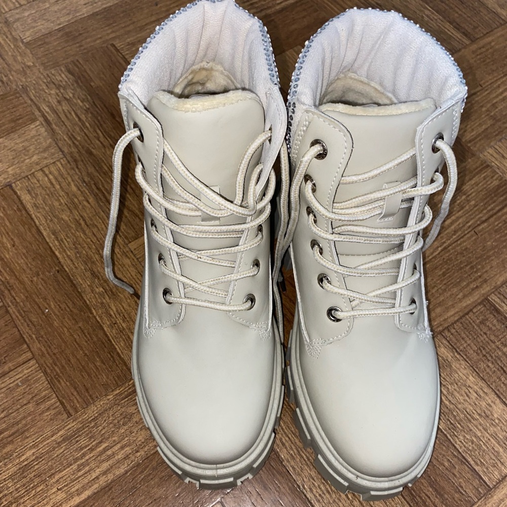 CAPE ROBBIN LUCIANA RHINESTONE LUG SOLE COMBAT BOOTS-OFF WHITE Boots OFF WHITE